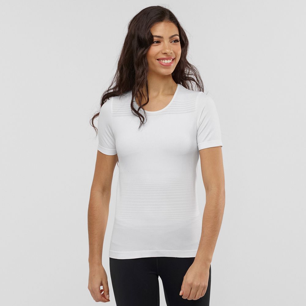 Salomon Israel ESSENTIAL MOVE ON SEAMLESS - Womens T shirts - White (TKZO-76385)